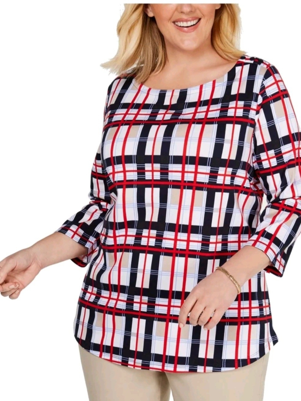 Charter Club Plaid Boatneck Top